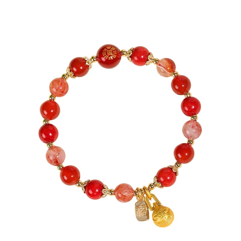 Five Elements Feng Shui Bracelet for Women – Crystal Beaded Energy Bracelet with Imperial Palace-Style Gold-Swallowing Beast, Good Luck, Wealth & Positive Energy