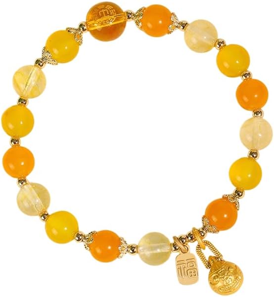Feng Shui Bracelet for Women – Crystal Beaded Energy Bracelet with Imperial Palace-Style Gold-Swallowing Beast, Good Luck, Wealth & Positive Energy
