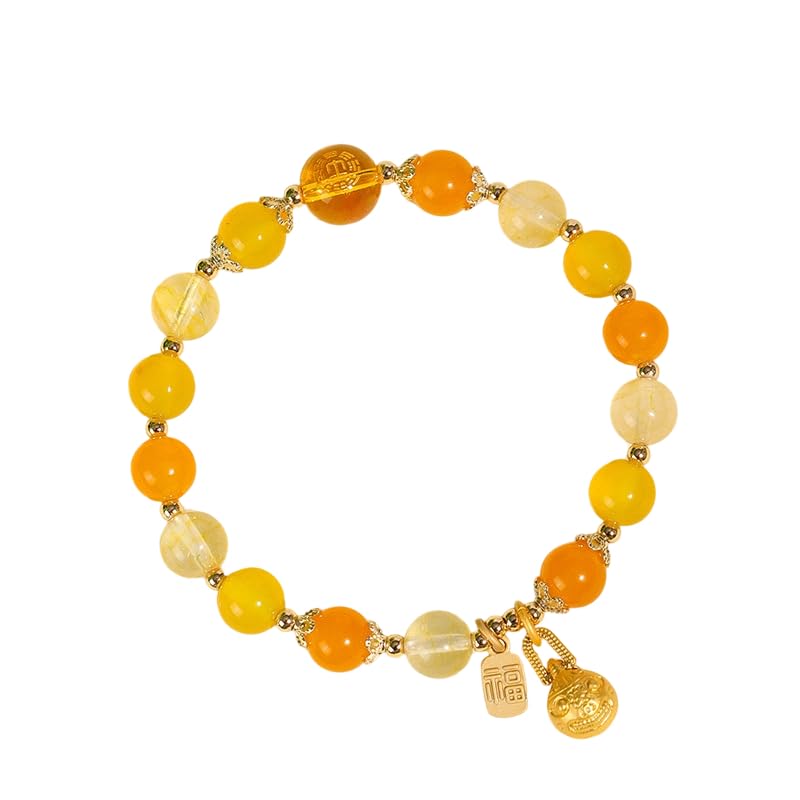 Five Elements Feng Shui Bracelet for Women – Crystal Beaded Energy Bracelet with Imperial Palace-Style Gold-Swallowing Beast, Good Luck, Wealth & Positive Energy
