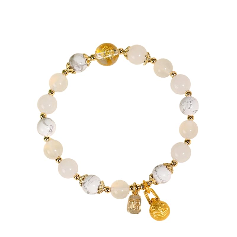 Five Elements Feng Shui Bracelet for Women – Crystal Beaded Energy Bracelet with Imperial Palace-Style Gold-Swallowing Beast, Good Luck, Wealth & Positive Energy
