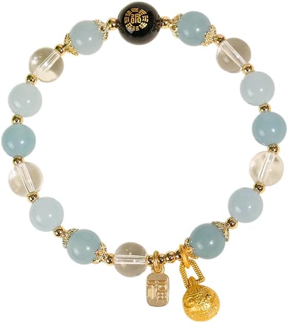 Feng Shui Bracelet for Women – Crystal Beaded Energy Bracelet with Imperial Palace-Style Gold-Swallowing Beast, Good Luck, Wealth & Positive Energy