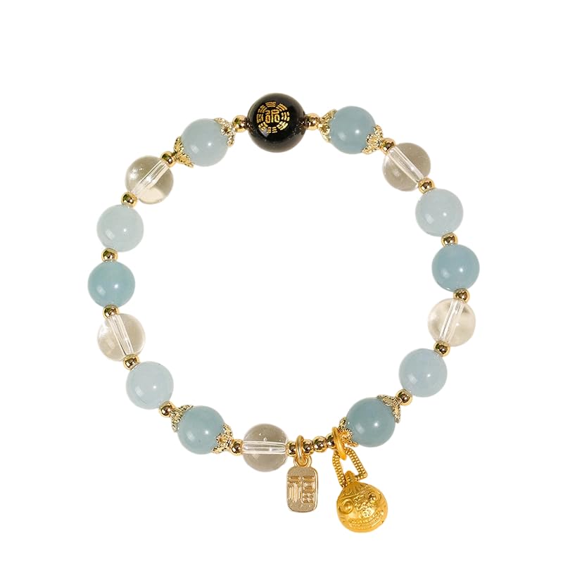 Five Elements Feng Shui Bracelet for Women – Crystal Beaded Energy Bracelet with Imperial Palace-Style Gold-Swallowing Beast, Good Luck, Wealth & Positive Energy