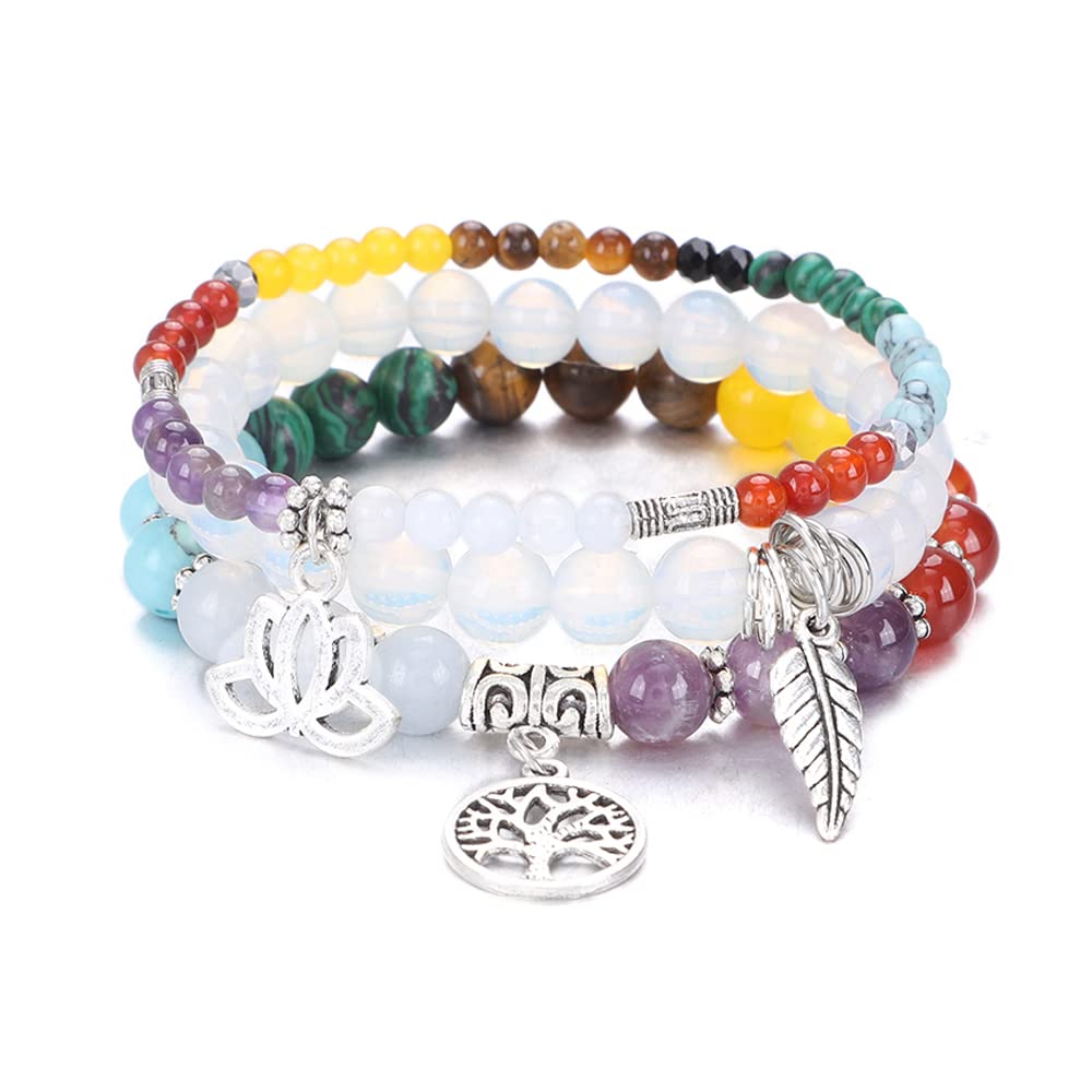 Tree of Life Yoga Healing Stone Bracelets,Multilayer Lotus Chakra Stone Reiki Bracelet Sets,Anxiety Crystal Natural Stone,for Women Stress Relief
