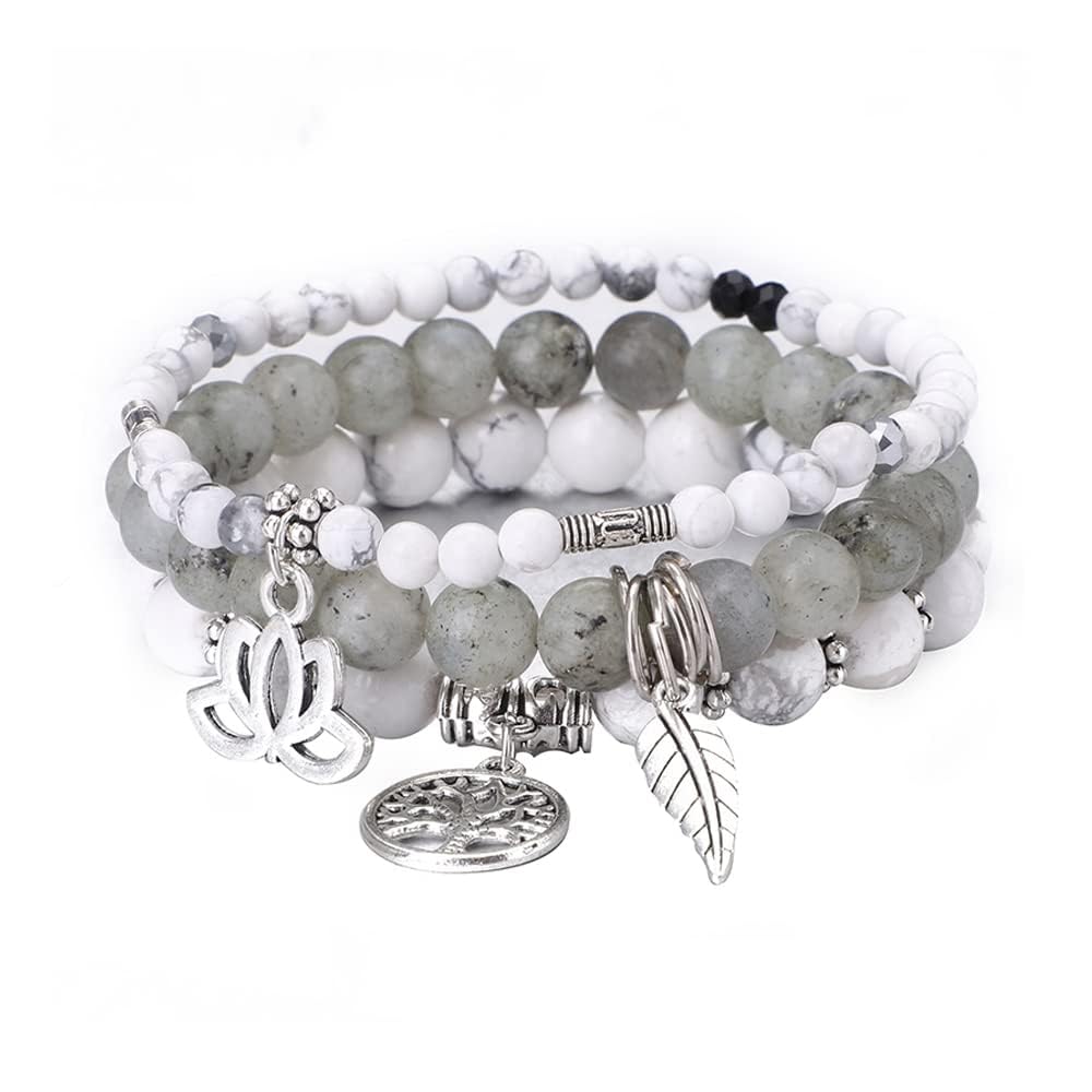 Tree of Life Yoga Healing Stone Bracelets,Multilayer Lotus Chakra Stone Reiki Bracelet Sets,Anxiety Crystal Natural Stone,for Women Stress Relief