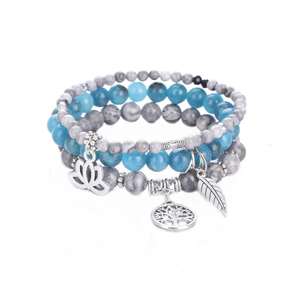 Tree of Life Yoga Healing Stone Bracelets,Multilayer Lotus Chakra Stone Reiki Bracelet Sets,Anxiety Crystal Natural Stone,for Women Stress Relief