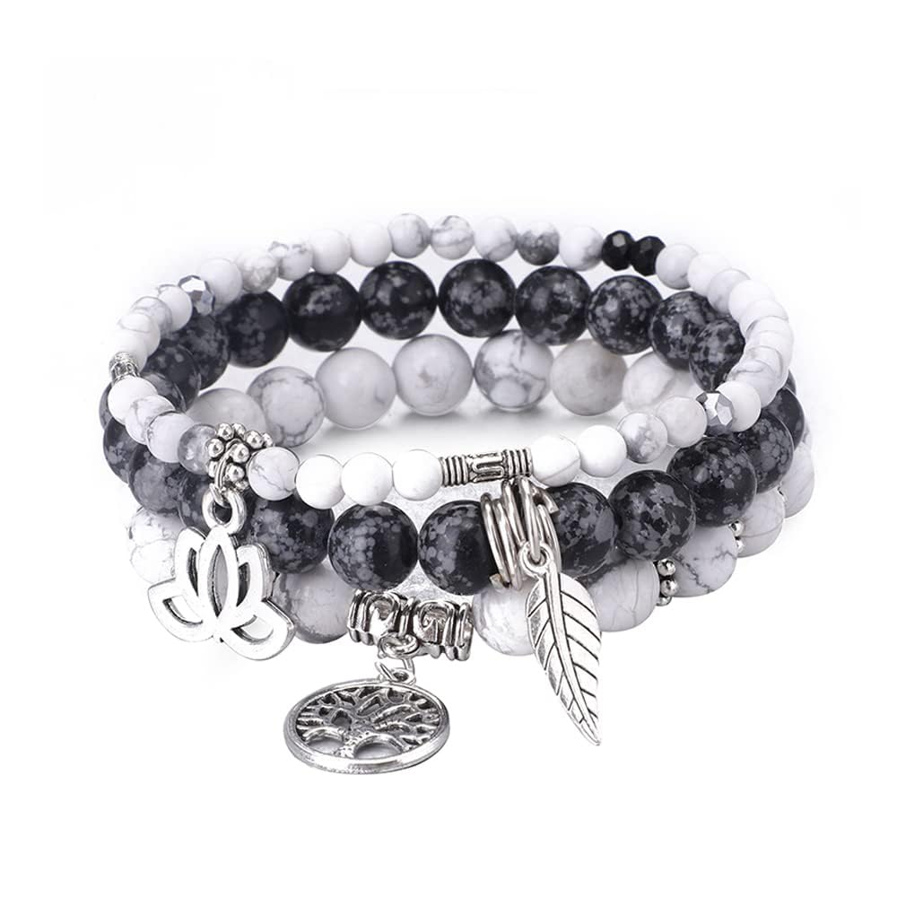 Tree of Life Yoga Healing Stone Bracelets,Multilayer Lotus Chakra Stone Reiki Bracelet Sets,Anxiety Crystal Natural Stone,for Women Stress Relief