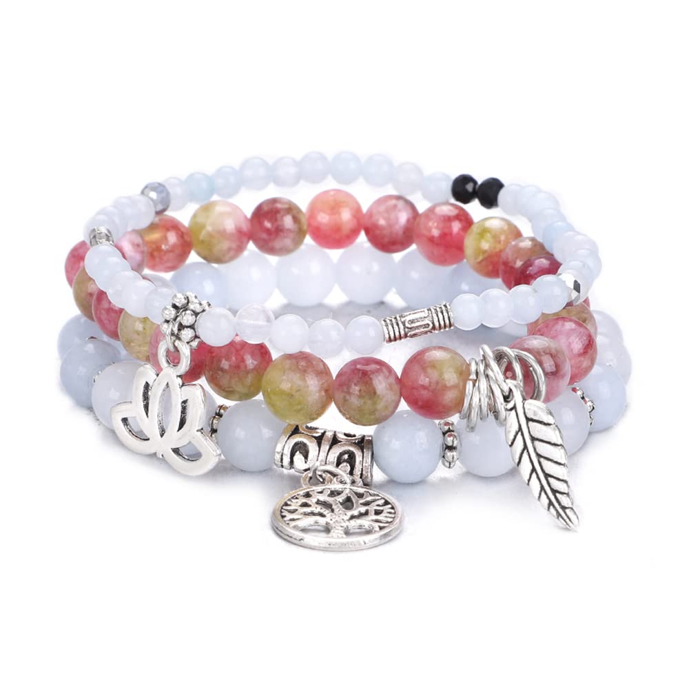 Tree of Life Yoga Healing Stone Bracelets,Multilayer Lotus Chakra Stone Reiki Bracelet Sets,Anxiety Crystal Natural Stone,for Women Stress Relief