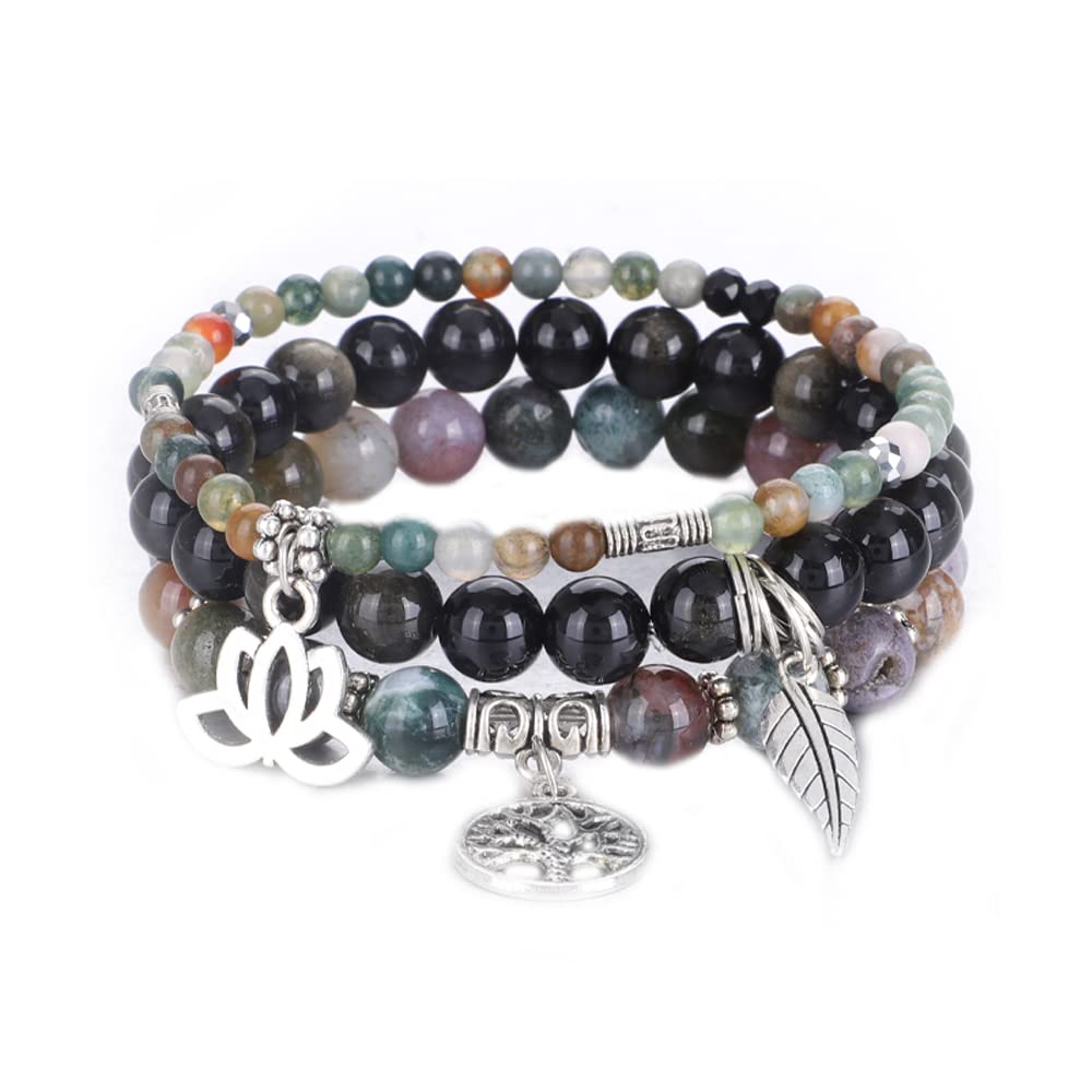 Tree of Life Yoga Healing Stone Bracelets,Multilayer Lotus Chakra Stone Reiki Bracelet Sets,Anxiety Crystal Natural Stone,for Women Stress Relief