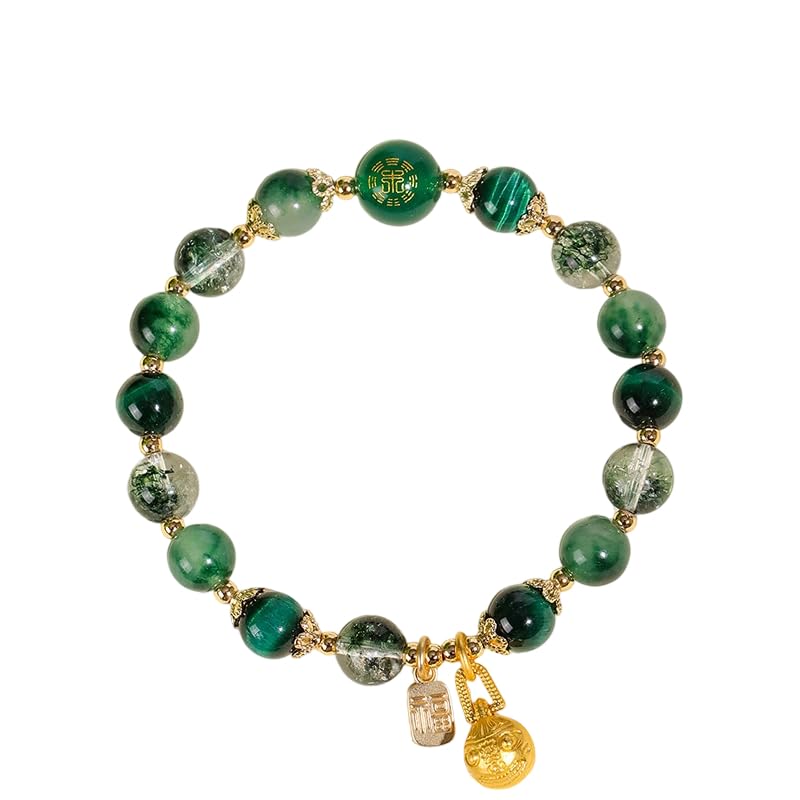 Five Elements Feng Shui Bracelet for Women – Crystal Beaded Energy Bracelet with Imperial Palace-Style Gold-Swallowing Beast, Good Luck, Wealth & Positive Energy