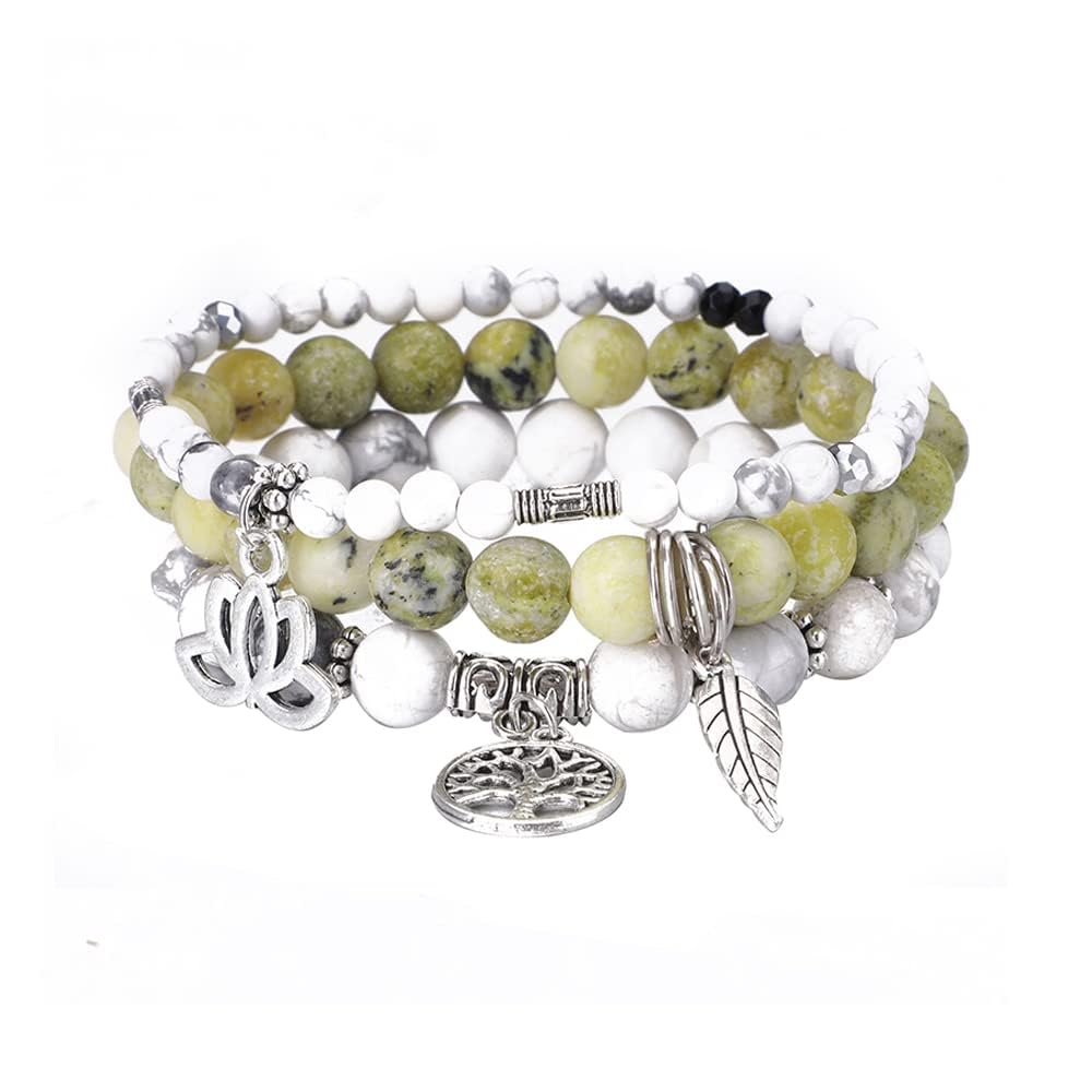 Tree of Life Yoga Healing Stone Bracelets,Multilayer Lotus Chakra Stone Reiki Bracelet Sets,Anxiety Crystal Natural Stone,for Women Stress Relief