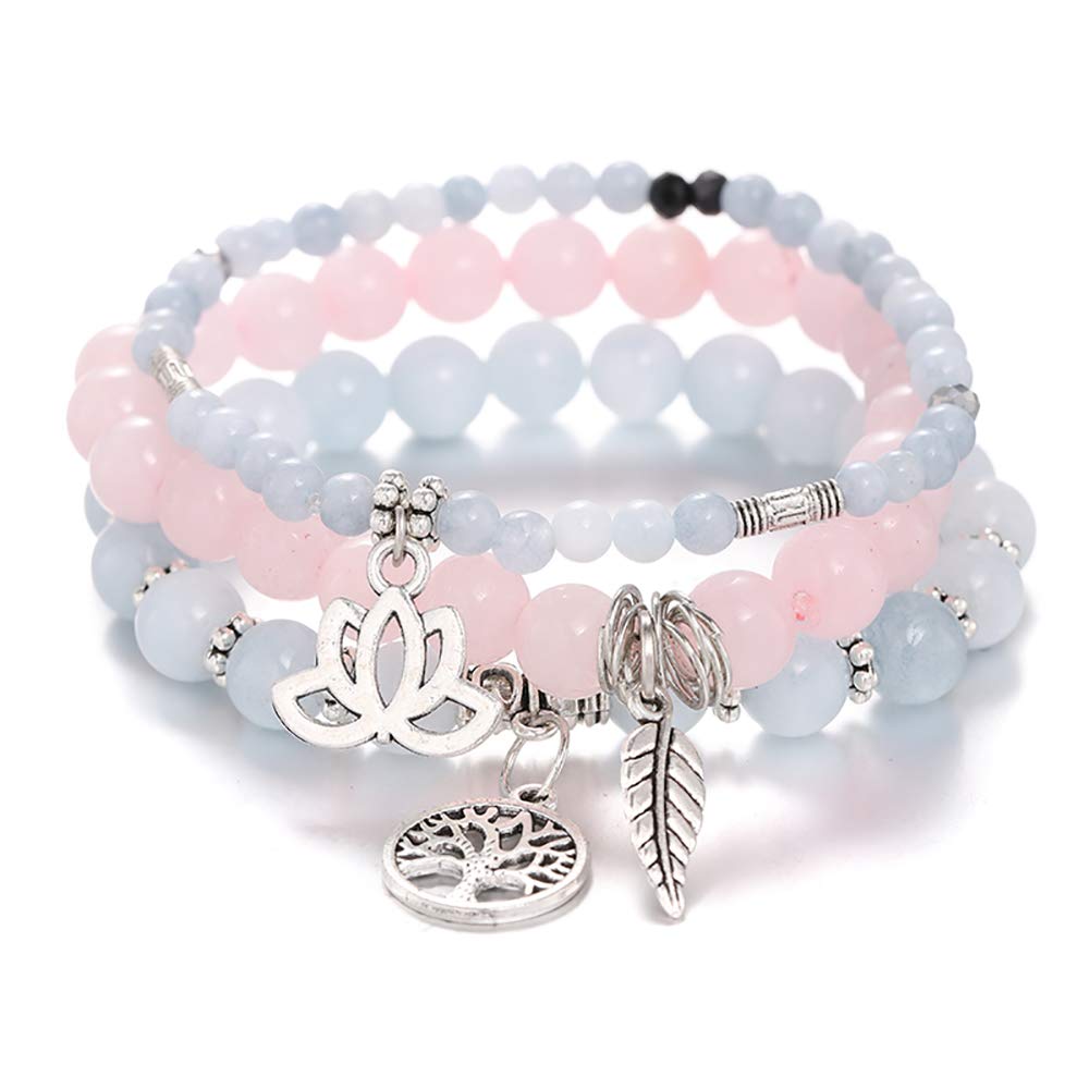 Tree of Life Yoga Healing Stone Bracelets,Multilayer Lotus Chakra Stone Reiki Bracelet Sets,Anxiety Crystal Natural Stone,for Women Stress Relief