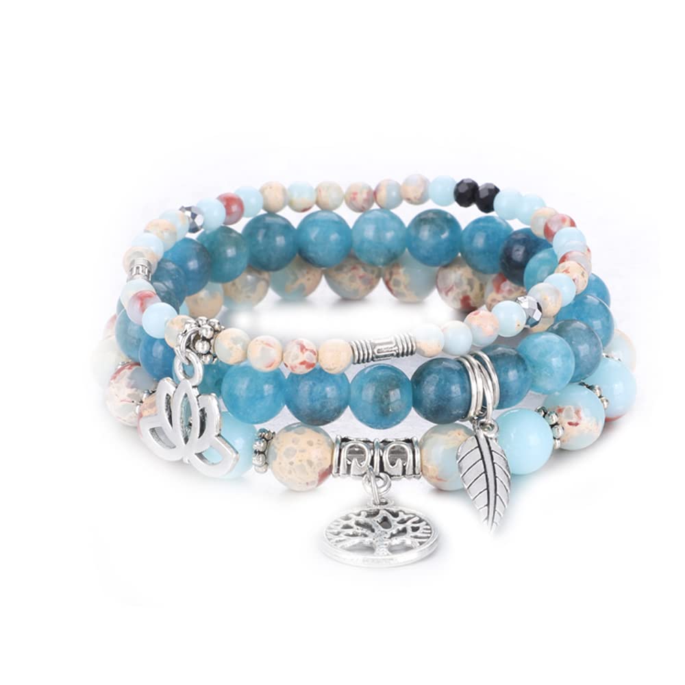 Tree of Life Yoga Healing Stone Bracelets,Multilayer Lotus Chakra Stone Reiki Bracelet Sets,Anxiety Crystal Natural Stone,for Women Stress Relief