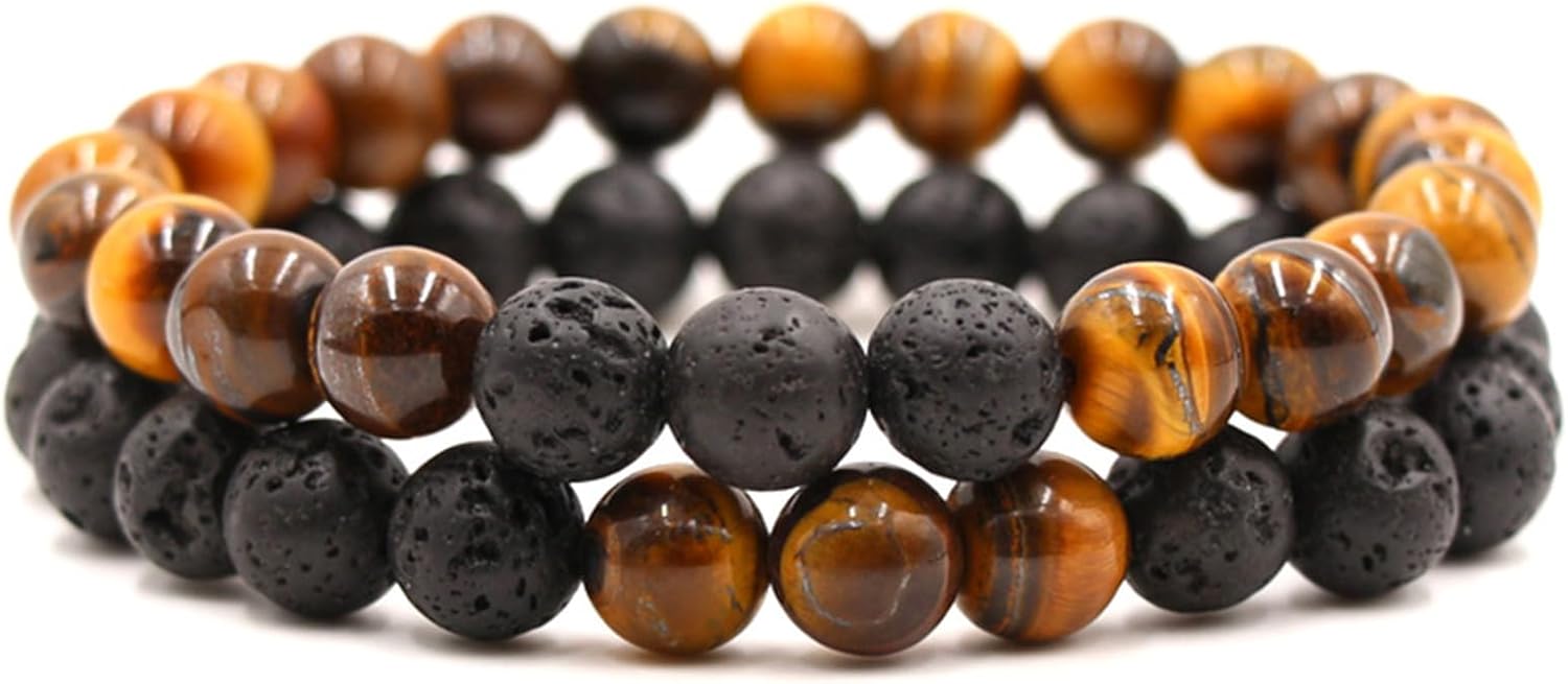 2-Piece Set: Natural Stone Bead Adjustable Bracelet, Essential Oil Diffuser, Aromatherapy Bracelet, Couple's Set, Friendship, Energy, Yoga, Stress Relief, Accessories