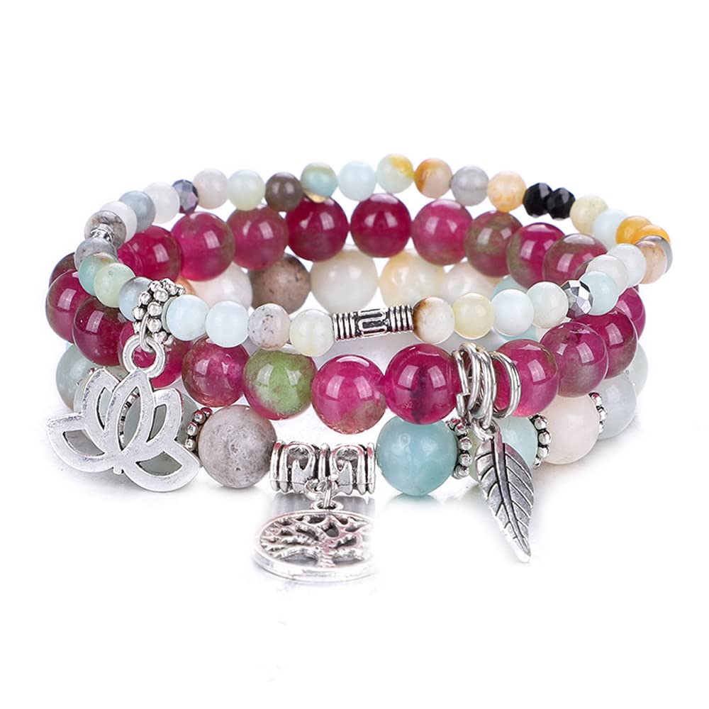 Tree of Life Yoga Healing Stone Bracelets,Multilayer Lotus Chakra Stone Reiki Bracelet Sets,Anxiety Crystal Natural Stone,for Women Stress Relief