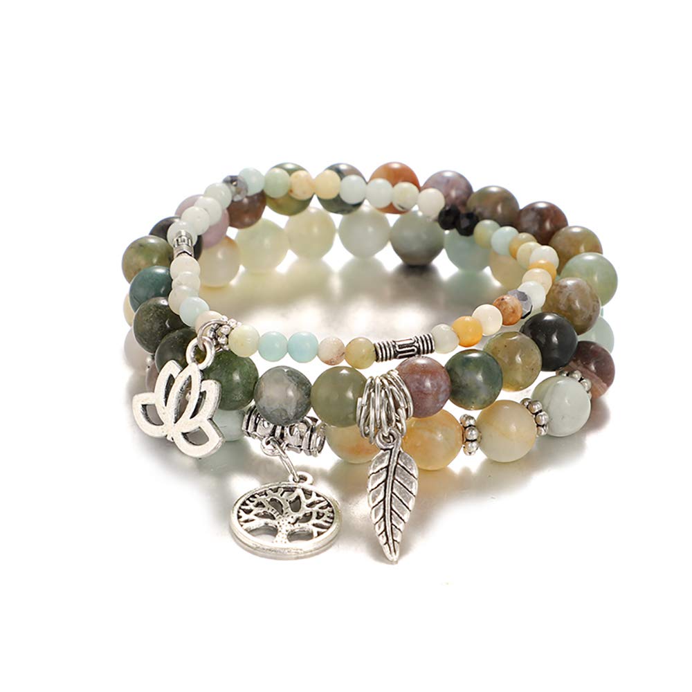 Tree of Life Yoga Healing Stone Bracelets,Multilayer Lotus Chakra Stone Reiki Bracelet Sets,Anxiety Crystal Natural Stone,for Women Stress Relief