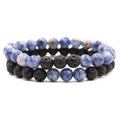 2-Piece Set: Natural Stone Bead Adjustable Bracelet, Essential Oil Diffuser, Aromatherapy Bracelet, Couple's Set, Friendship, Energy, Yoga, Stress Relief, Accessories