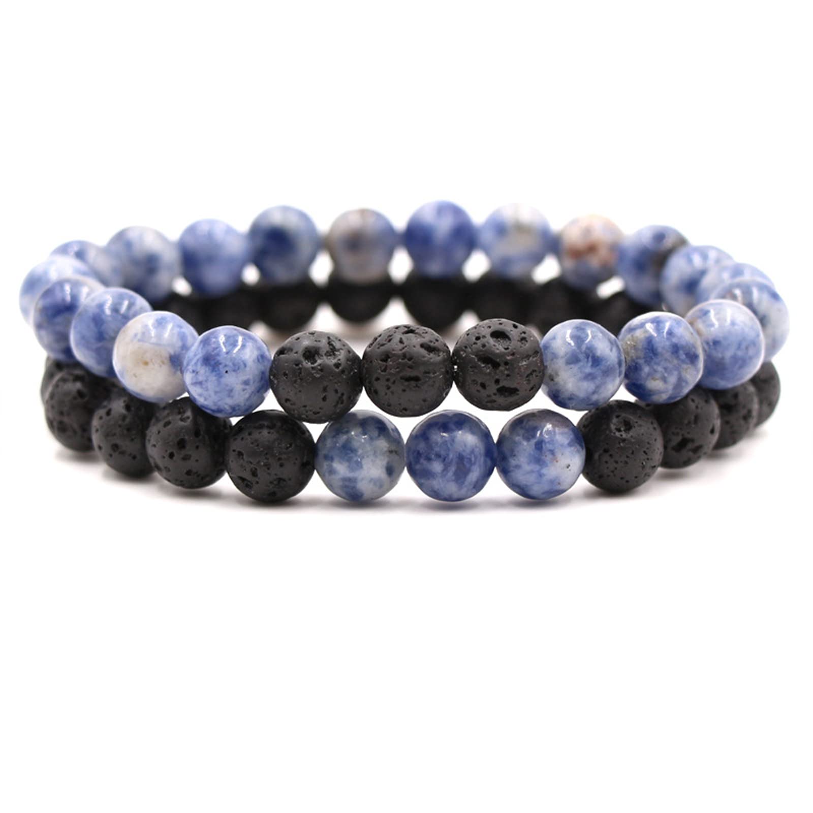 2-Piece Set: Matte Lava Stone Bead Stretch Bracelets, Energy Yoga Bracelets, Couple's Set, Stress Relief, Healing, Aromatherapy Jewelry