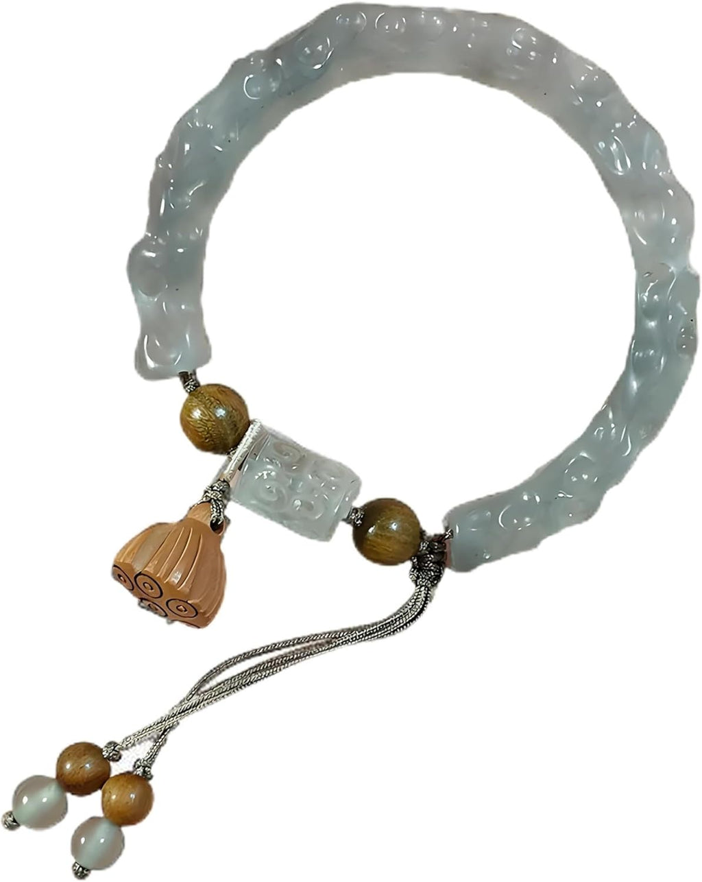 Handcrafted Lotus Knot Resin Bracelet with Tassel, Light Green, Adjustable Chinese style, good luck, feng shui bracelet, ladies' birthday gift Banquet/Christmas Gift/New Year gift/Valentine's Day gift