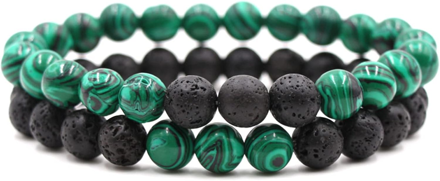 2-Piece Set: Matte Lava Stone Bead Stretch Bracelets, Energy Yoga Bracelets, Couple's Set, Stress Relief, Healing, Aromatherapy Jewelry