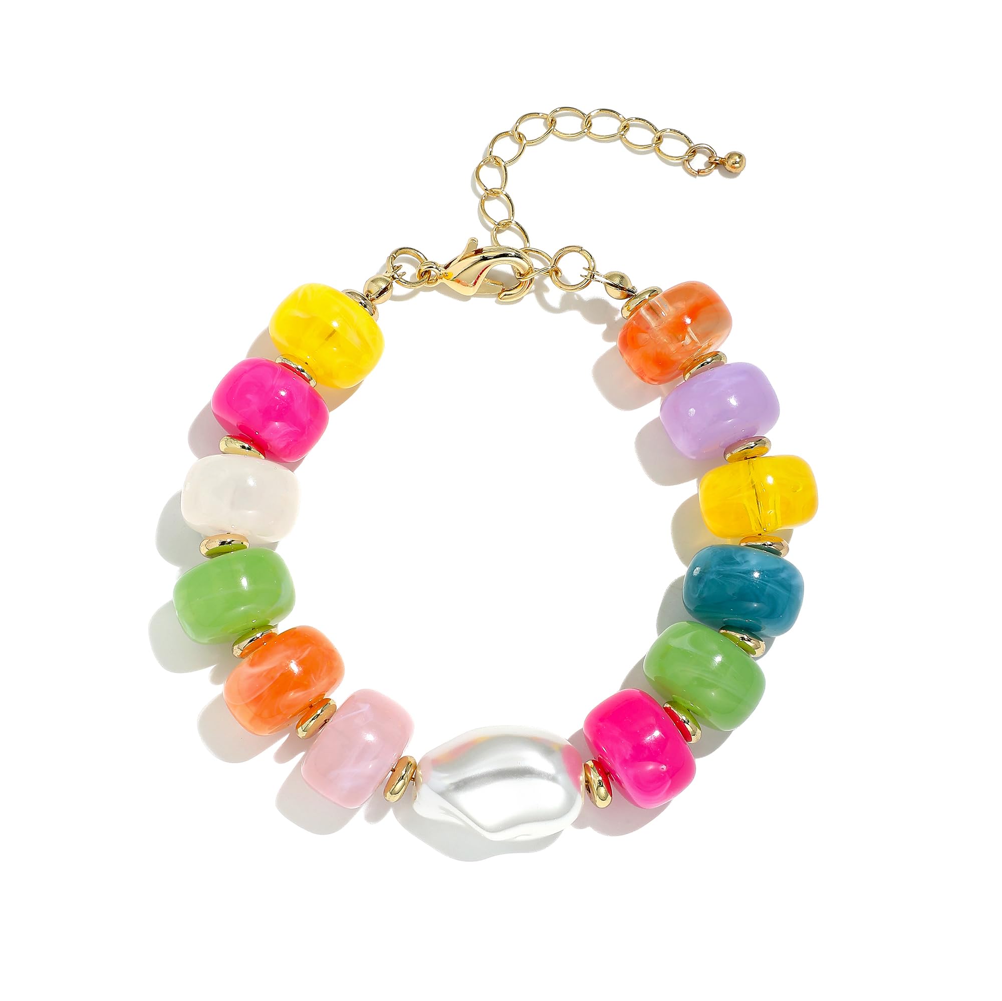 Chunky Beaded Bracelets for Women Boho Resin Beaded Bracelet with Pearl Colorful Acrylic Statement Bracelets Handmade Beads Jewelry Gift