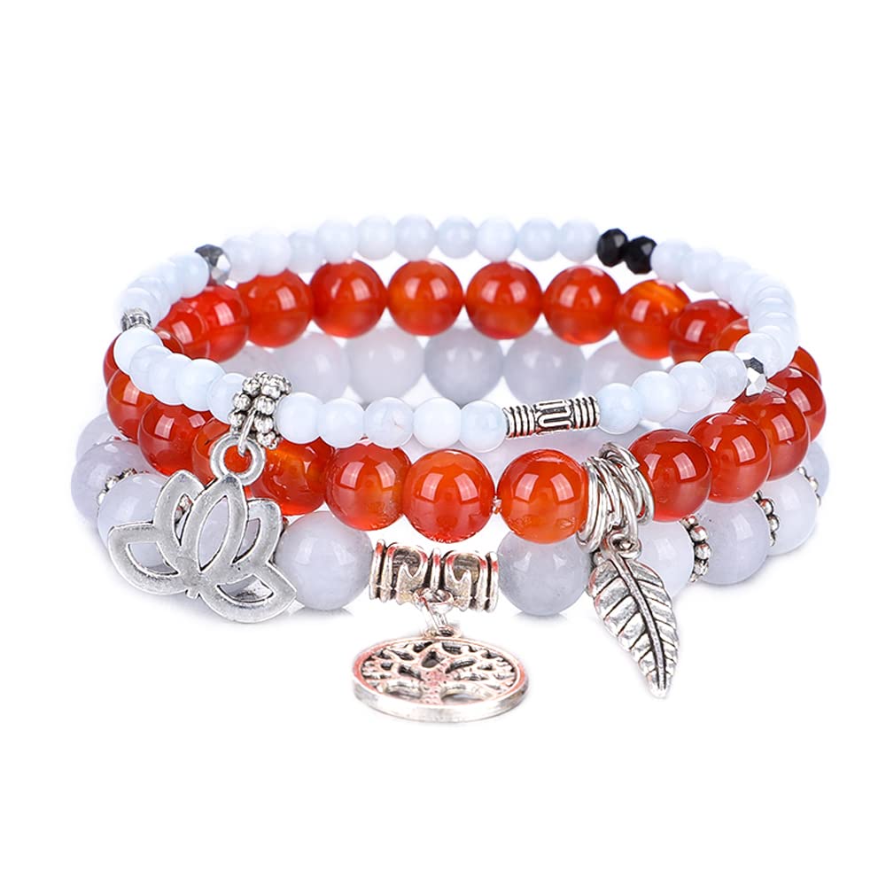 Tree of Life Yoga Healing Stone Bracelets,Multilayer Lotus Chakra Stone Reiki Bracelet Sets,Anxiety Crystal Natural Stone,for Women Stress Relief