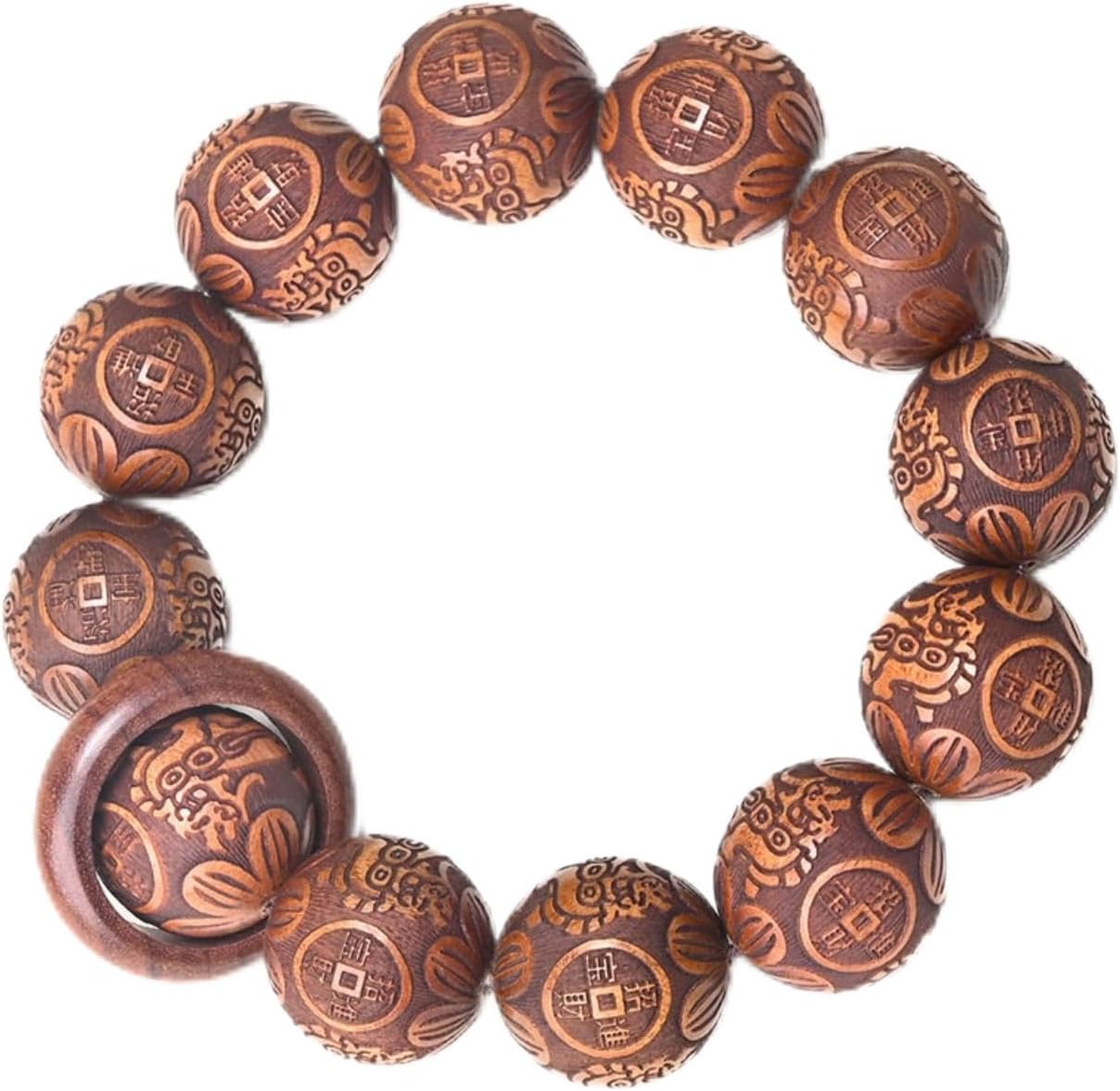 Natural Wooden Bracelet  Bead diameter: 0.8 inches, 12 beads, energy healing