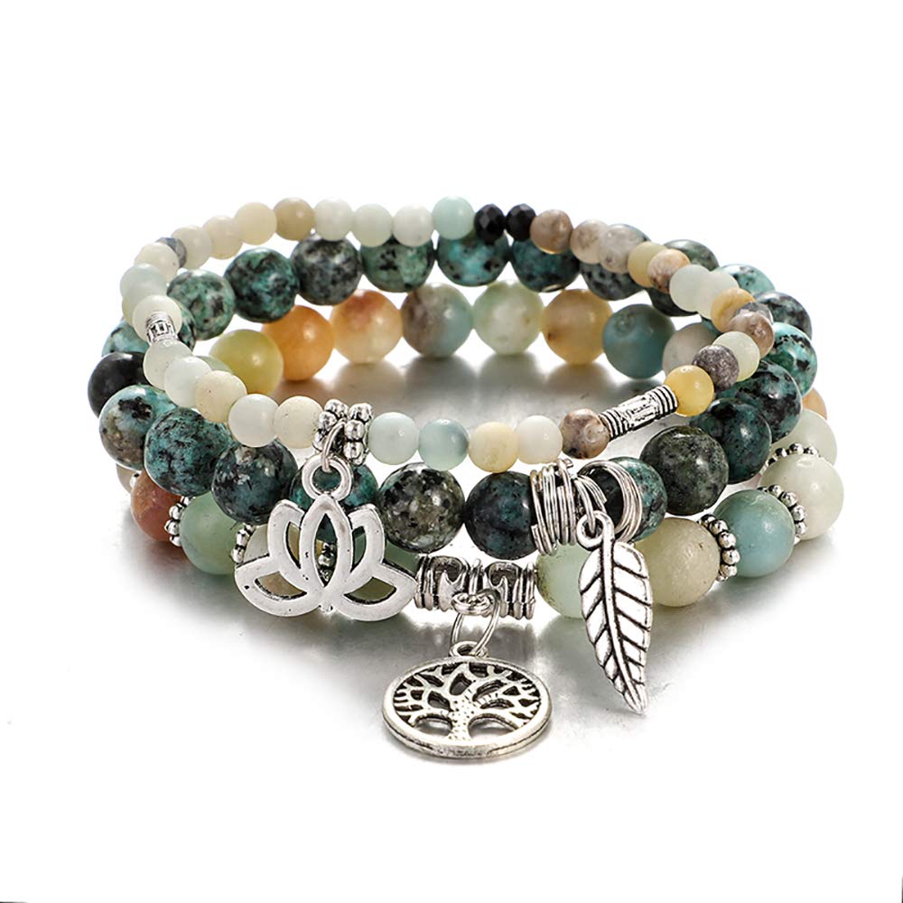 Tree of Life Yoga Healing Stone Bracelets,Multilayer Lotus Chakra Stone Reiki Bracelet Sets,Anxiety Crystal Natural Stone,for Women Stress Relief