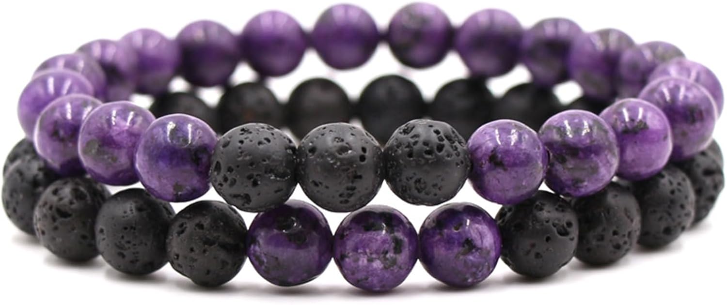 2-Piece Set: Natural Stone Bead Adjustable Bracelet, Essential Oil Diffuser, Aromatherapy Bracelet, Couple's Set, Friendship, Energy, Yoga, Stress Relief, Accessories