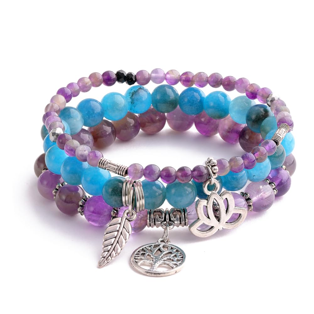 Tree of Life Yoga Healing Stone Bracelets,Multilayer Lotus Chakra Stone Reiki Bracelet Sets,Anxiety Crystal Natural Stone,for Women Stress Relief