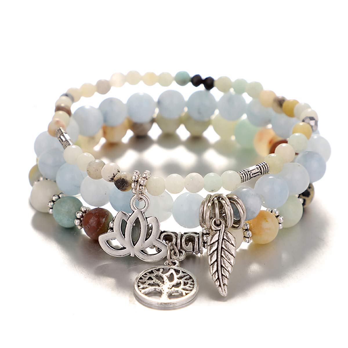 Tree of Life Yoga Healing Stone Bracelets,Multilayer Lotus Chakra Stone Reiki Bracelet Sets,Anxiety Crystal Natural Stone,for Women Stress Relief