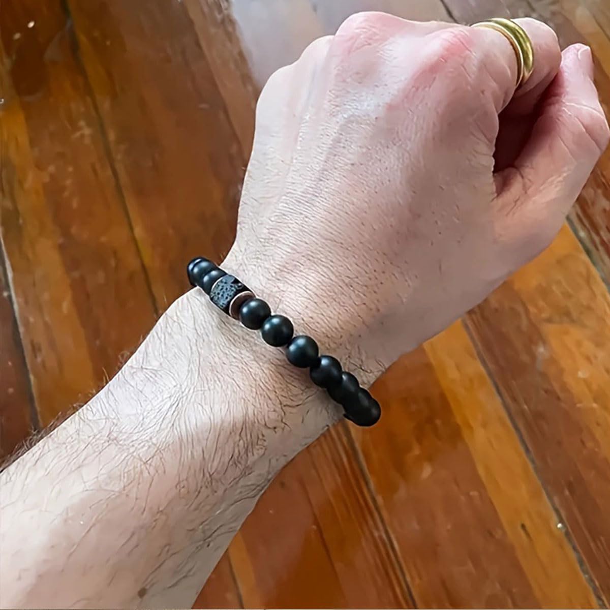 8mm Black Onyx and Volcanic Stone Bead Bracelet