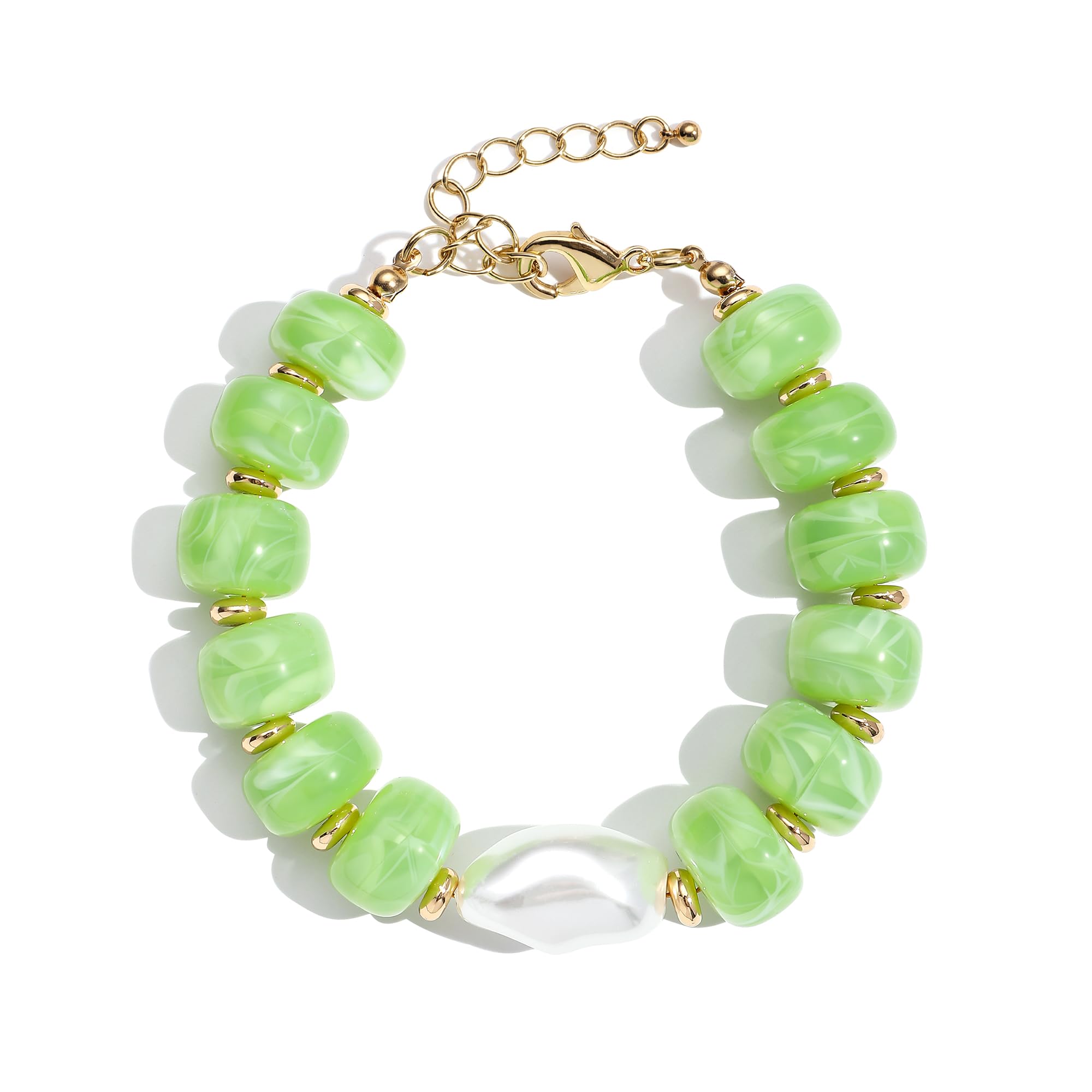 Chunky Beaded Bracelets for Women Boho Resin Beaded Bracelet with Pearl Colorful Acrylic Statement Bracelets Handmade Beads Jewelry Gift