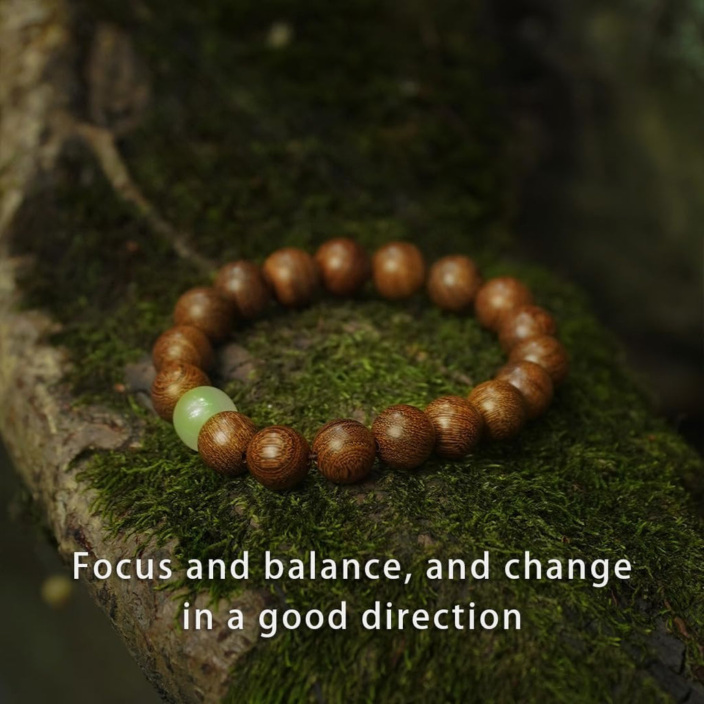 Feng Shui Wood Bracelet, Natural Golden Sandalwood Buddhist Mala for Wealth Luck Prosperity, Positive Energy Meditation Bracele