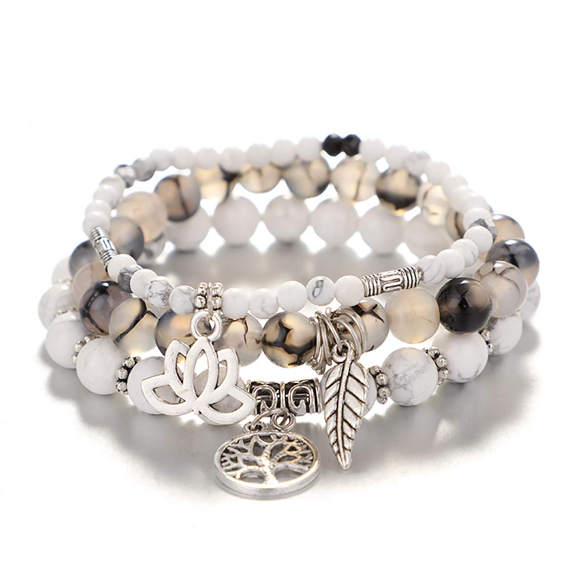 Tree of Life Yoga Healing Stone Bracelets,Multilayer Lotus Chakra Stone Reiki Bracelet Sets,Anxiety Crystal Natural Stone,for Women Stress Relief