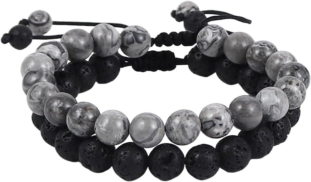2-Piece Set: Matte Lava Stone Bead Stretch Bracelets, Energy Yoga Bracelets, Couple's Set, Stress Relief, Healing, Aromatherapy Jewelry