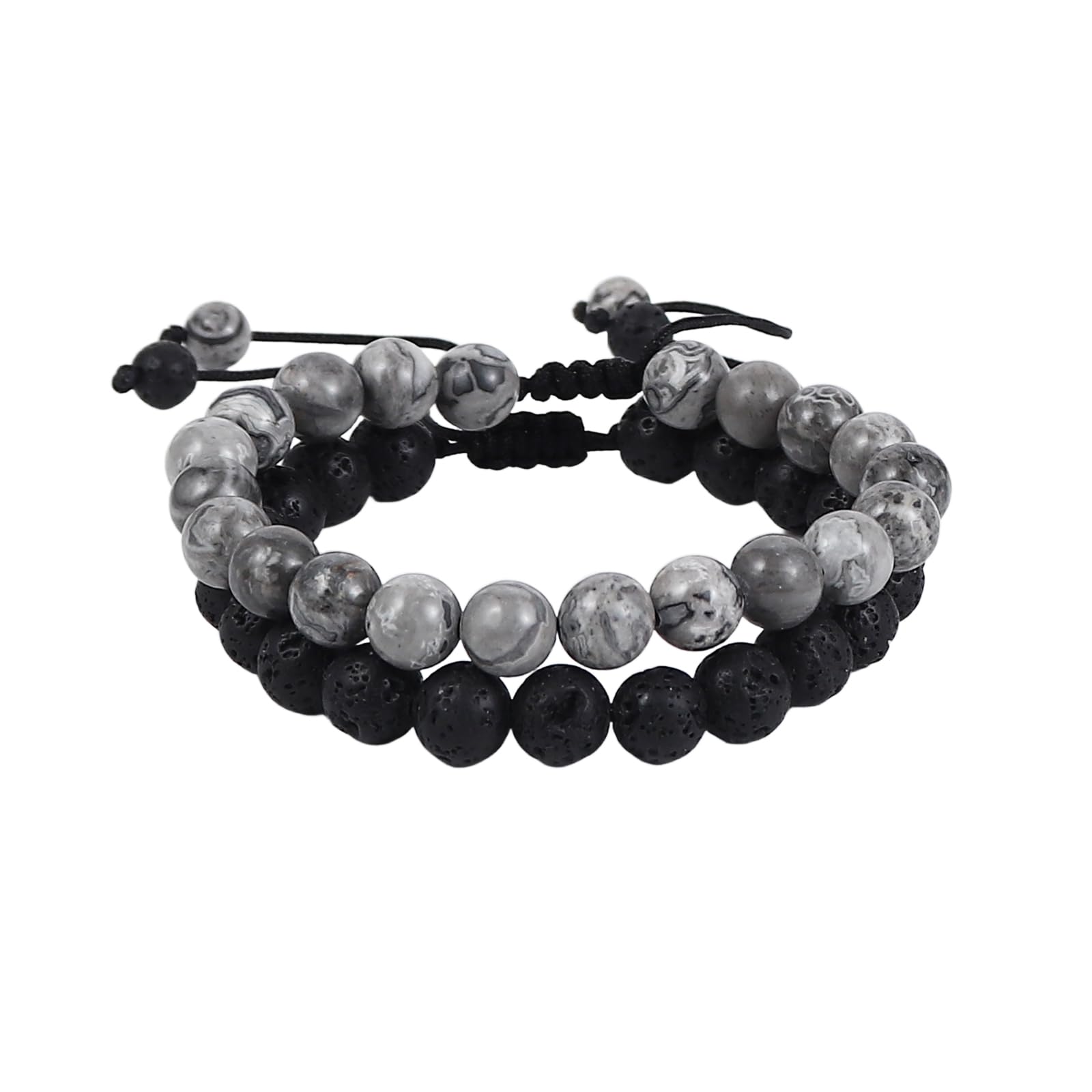 2-Piece Set: Matte Lava Stone Bead Stretch Bracelets, Energy Yoga Bracelets, Couple's Set, Stress Relief, Healing, Aromatherapy Jewelry