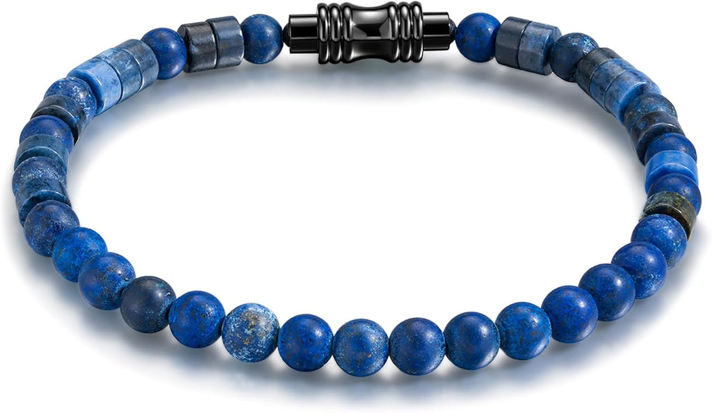 Beaded Bracelets for Men Women Hematite  Lapis Lazuli Mens Bracelet Gemstone Jewelry for Him