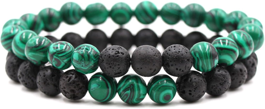2-Piece Set: Natural Stone Bead Adjustable Bracelet, Essential Oil Diffuser, Aromatherapy Bracelet, Couple's Set, Friendship, Energy, Yoga, Stress Relief, Accessories