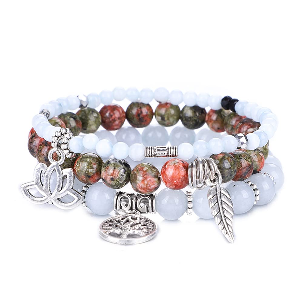 Tree of Life Yoga Healing Stone Bracelets,Multilayer Lotus Chakra Stone Reiki Bracelet Sets,Anxiety Crystal Natural Stone,for Women Stress Relief