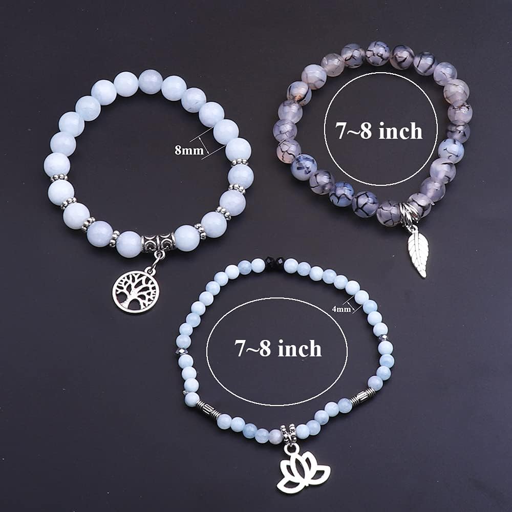 Tree of Life Yoga Healing Stone Bracelets,Multilayer Lotus Chakra Stone Reiki Bracelet Sets,Anxiety Crystal Natural Stone,for Women Stress Relief
