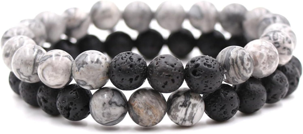 2-Piece Set: Natural Stone Bead Adjustable Bracelet, Essential Oil Diffuser, Aromatherapy Bracelet, Couple's Set, Friendship, Energy, Yoga, Stress Relief, Accessories
