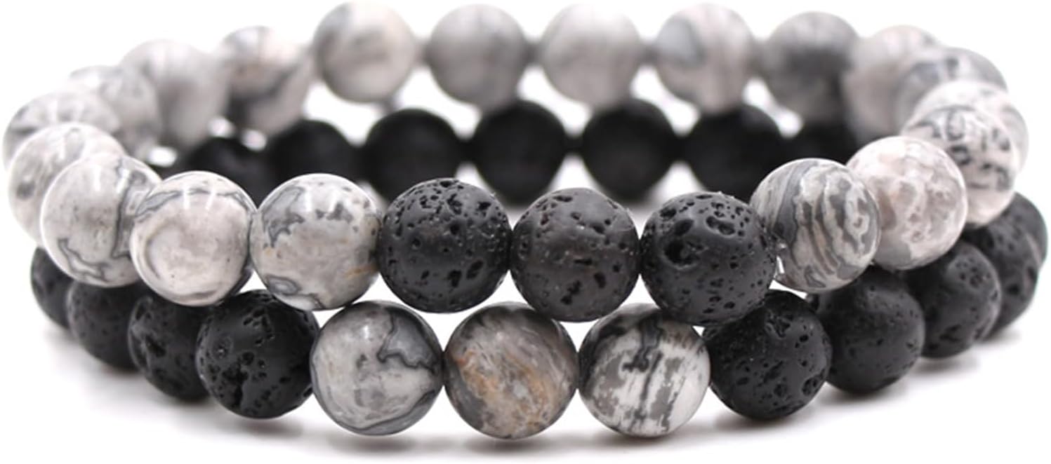 2-Piece Set: Natural Stone Bead Adjustable Bracelet, Essential Oil Diffuser, Aromatherapy Bracelet, Couple's Set, Friendship, Energy, Yoga, Stress Relief, Accessories