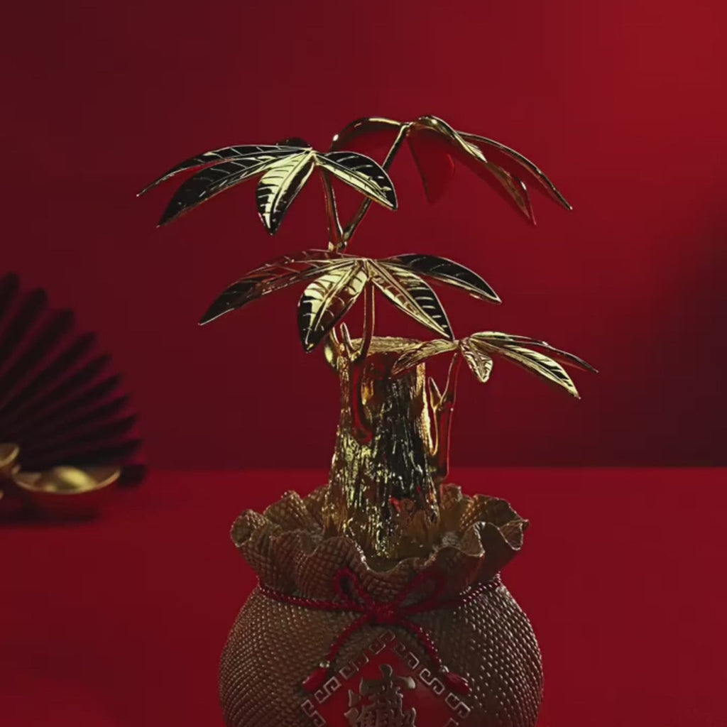 Golden Brass Money Tree With Lucky Bag