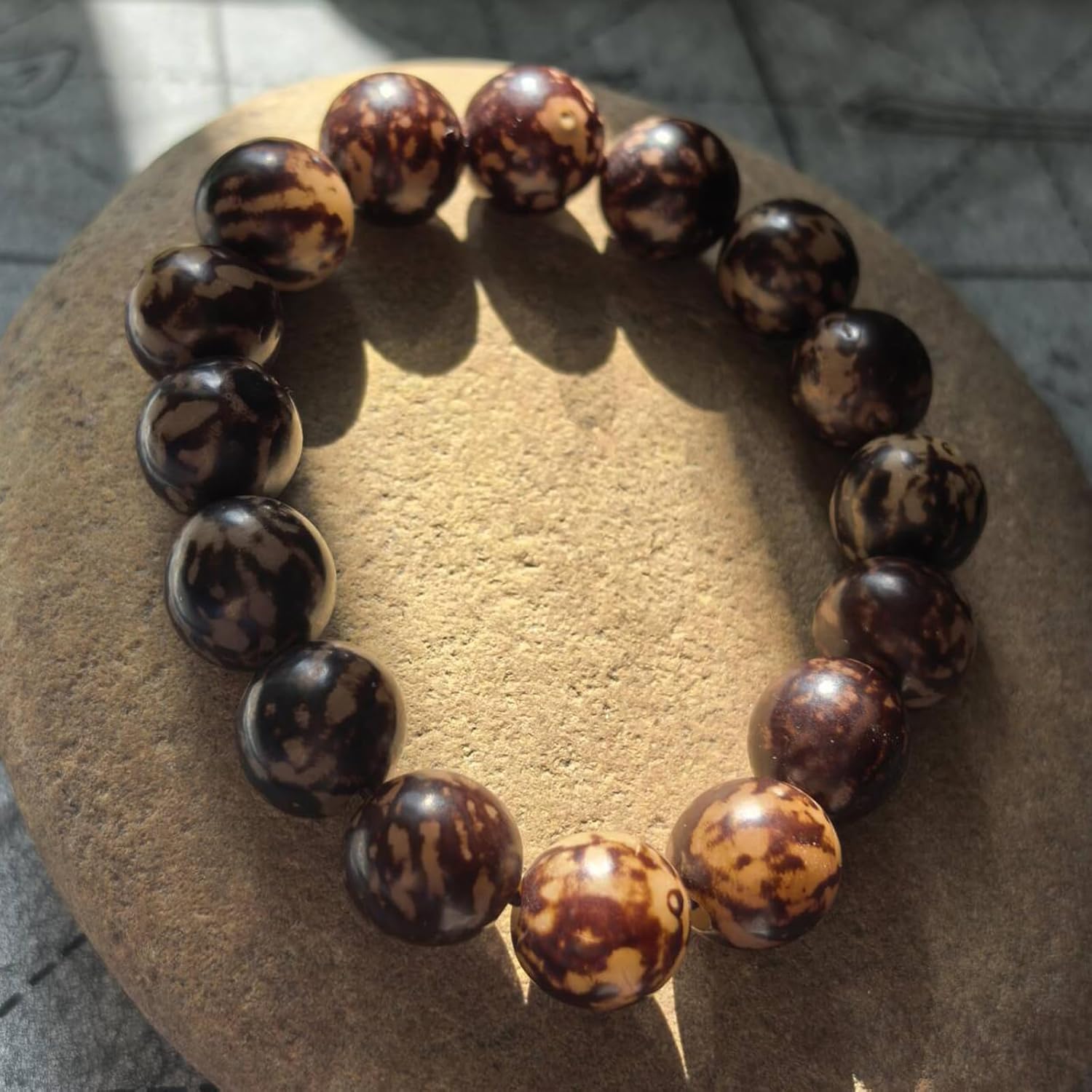 Natural Amber Bodhi Bracelets for Yoga, Meditation, Healing, 15mm Round Beads Handmade Stretch Bracelet 6.5-7"