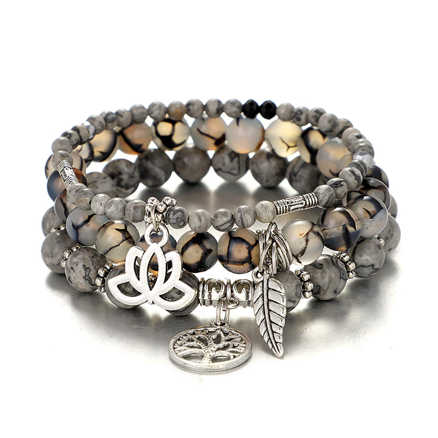 Tree of Life Yoga Healing Stone Bracelets,Multilayer Lotus Chakra Stone Reiki Bracelet Sets,Anxiety Crystal Natural Stone,for Women Stress Relief