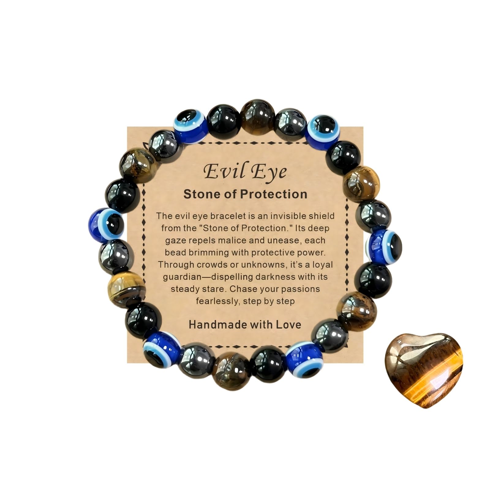 Crystal healing stones, protective eye bracelets, tiger's eye, obsidian, hematite bracelets