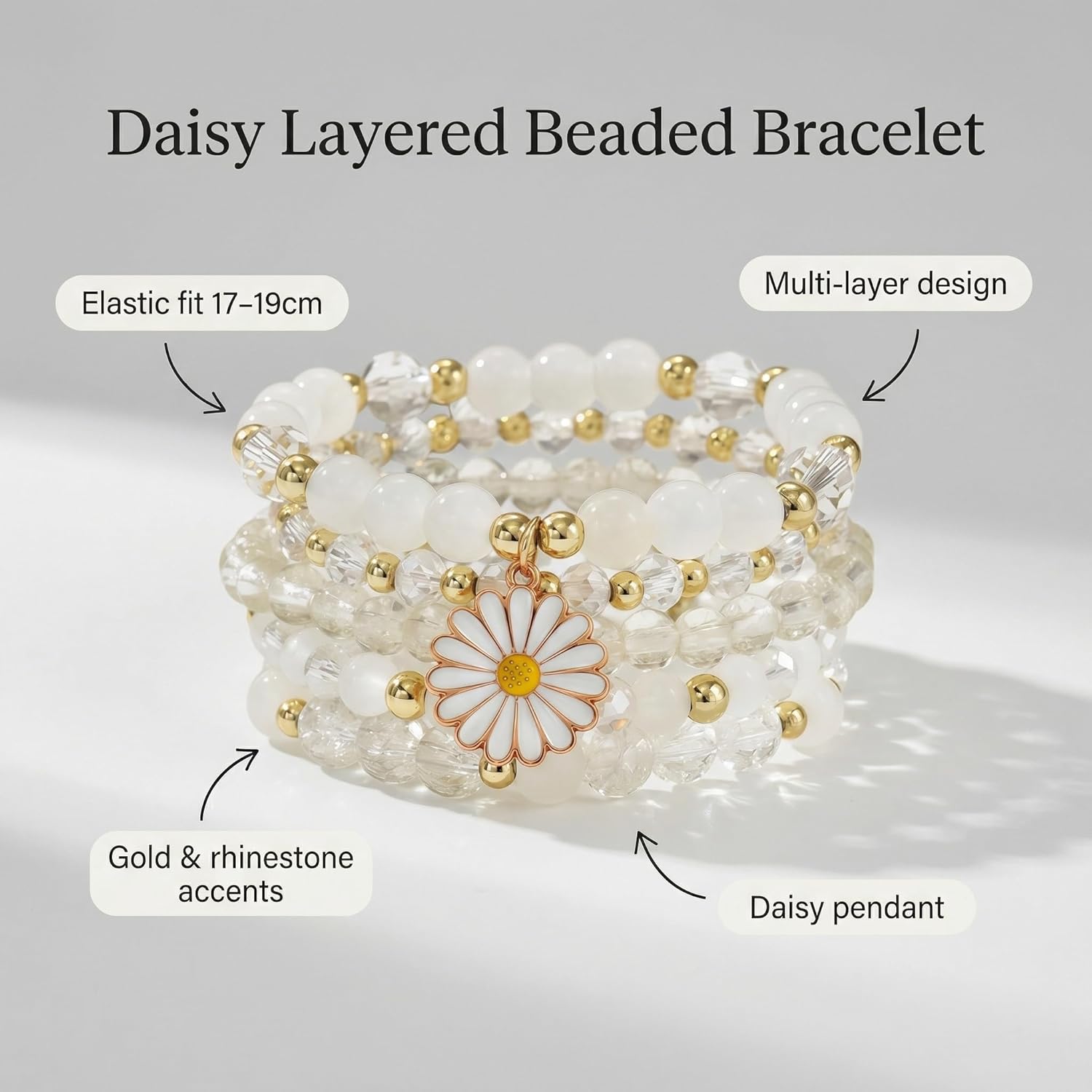 Boho Flower Beaded Bracelet Set for Women - Multilayer Crystal & Flower Charm Stackable Bracelets, Fashion Jewelry Gift for Her
