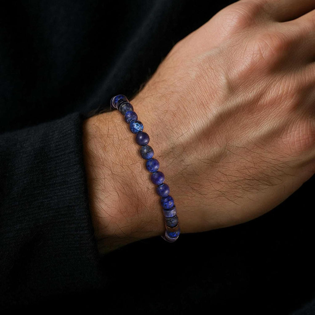 Beaded Bracelets for Men Women Hematite  Lapis Lazuli Mens Bracelet Gemstone Jewelry for Him