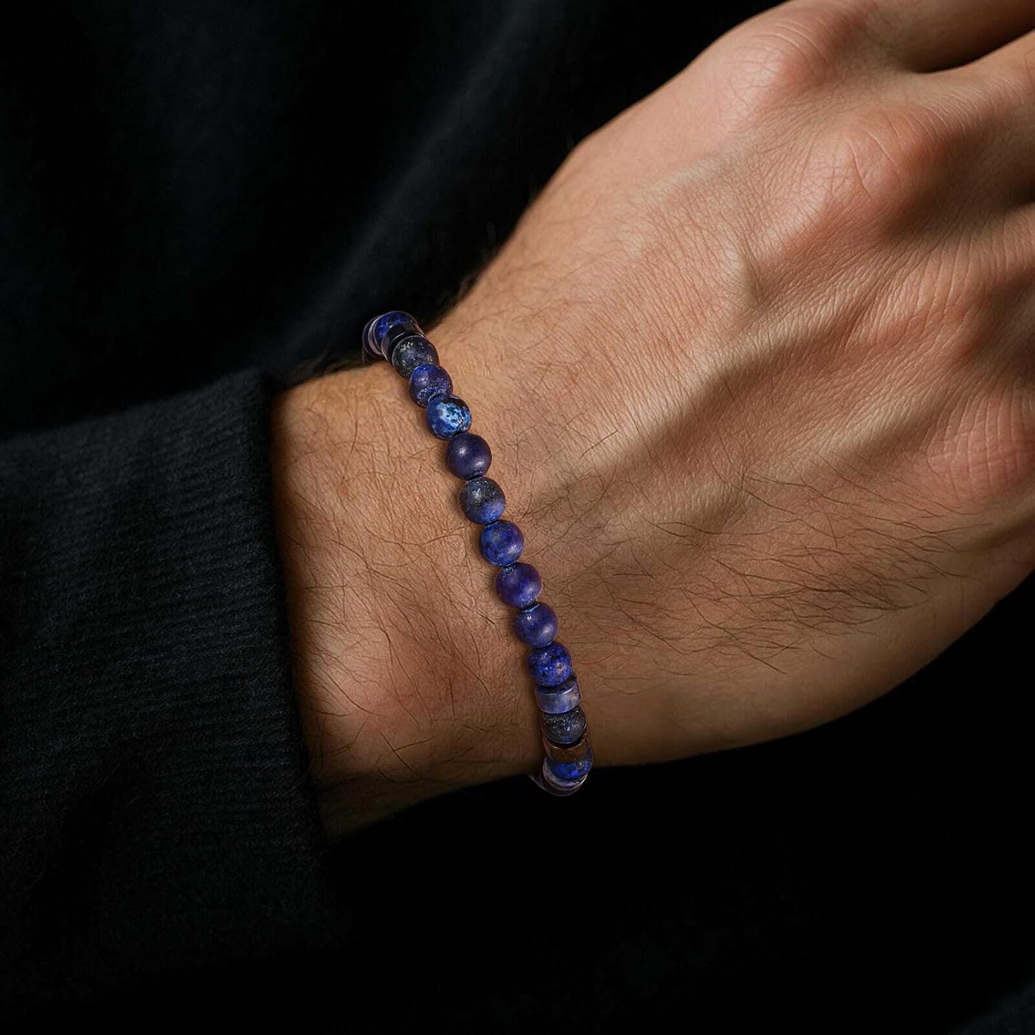 Beaded Bracelets for Men Women Hematite  Lapis Lazuli Mens Bracelet Gemstone Jewelry for Him