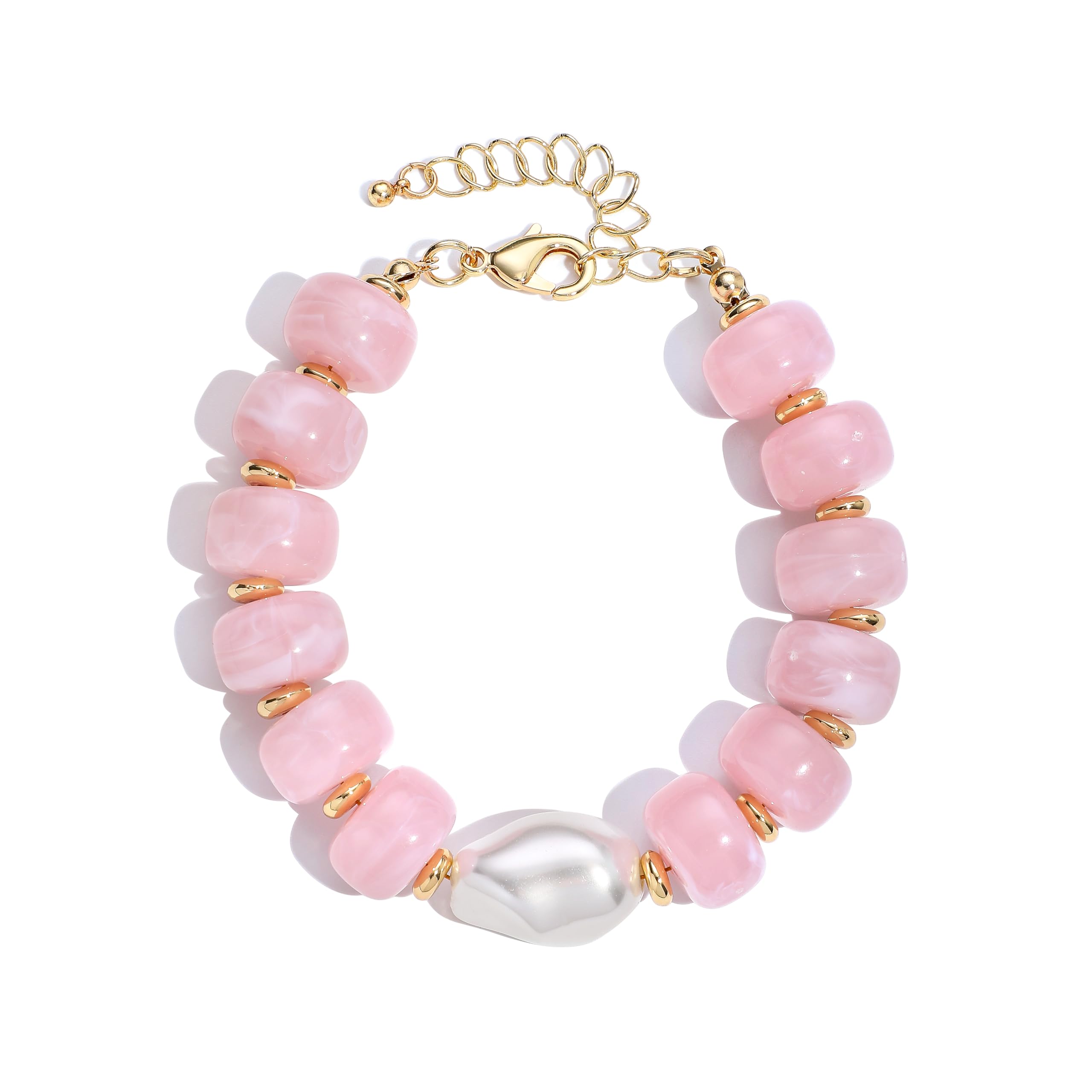 Chunky Beaded Bracelets for Women Boho Resin Beaded Bracelet with Pearl Colorful Acrylic Statement Bracelets Handmade Beads Jewelry Gift